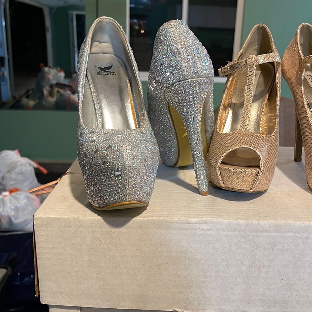 Silver platform heels